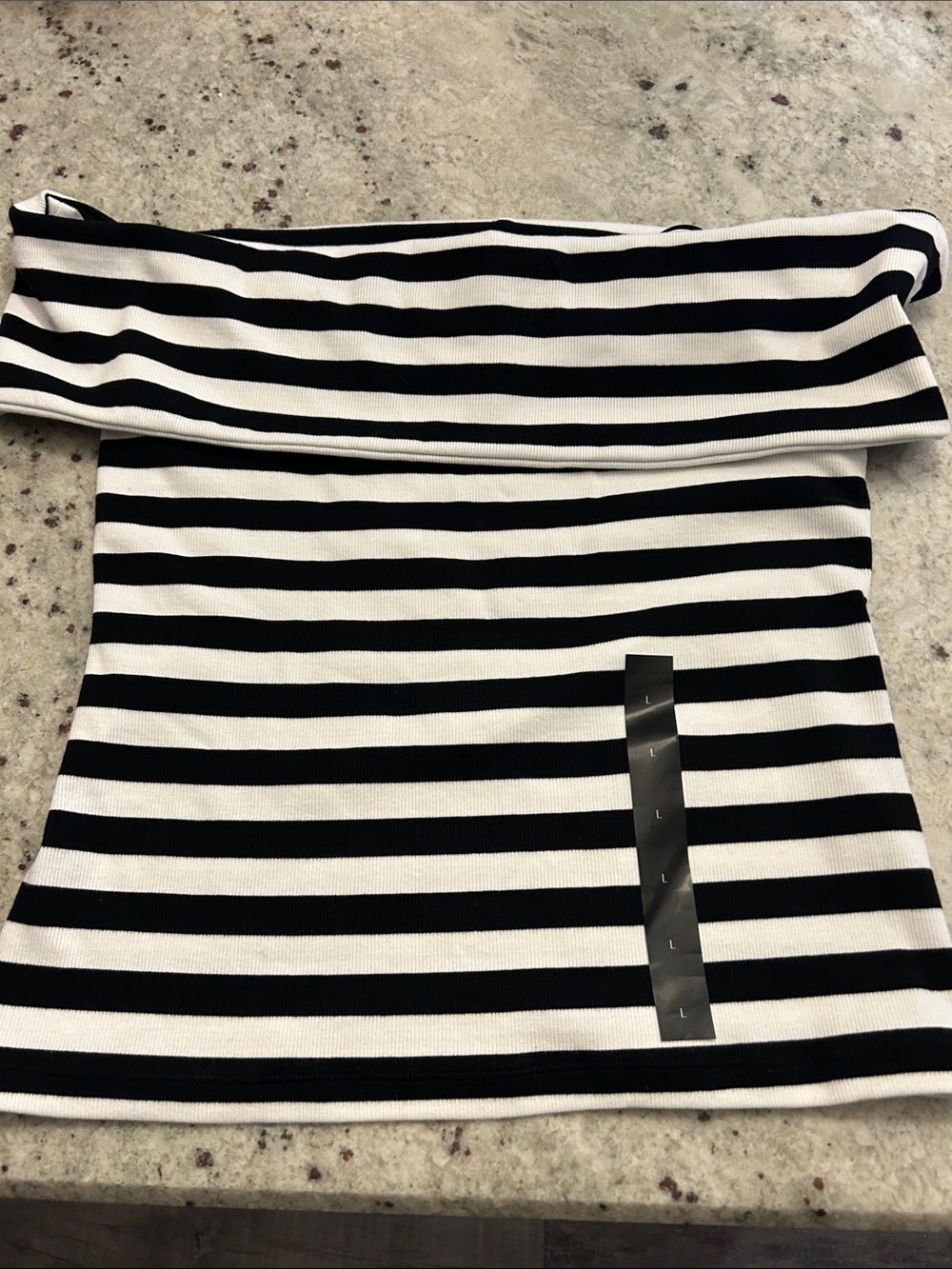 NWT Banana Republic Black & White Striped Off-Shoulder Ribbed Top